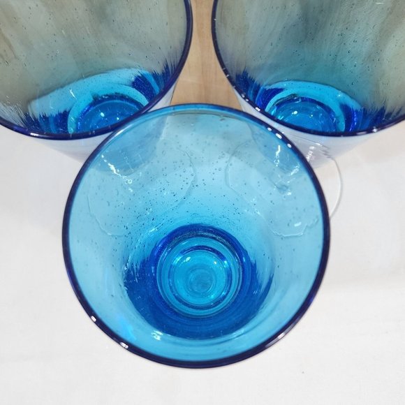 3) Crate Barrel Aqua Seeded Bubble Stem Water Sweet Tea Glasses - Picture 5 of 10